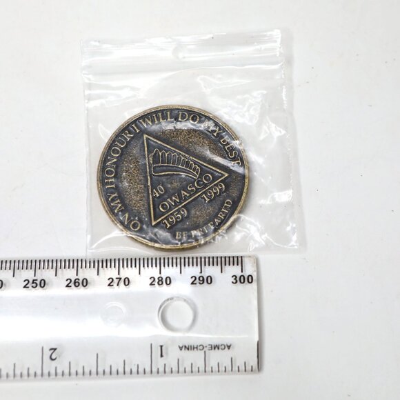 Vintage Boy Scout OWASCO 40th On My Honour Medallion Token Coin Brass Tone - Picture 3 of 5